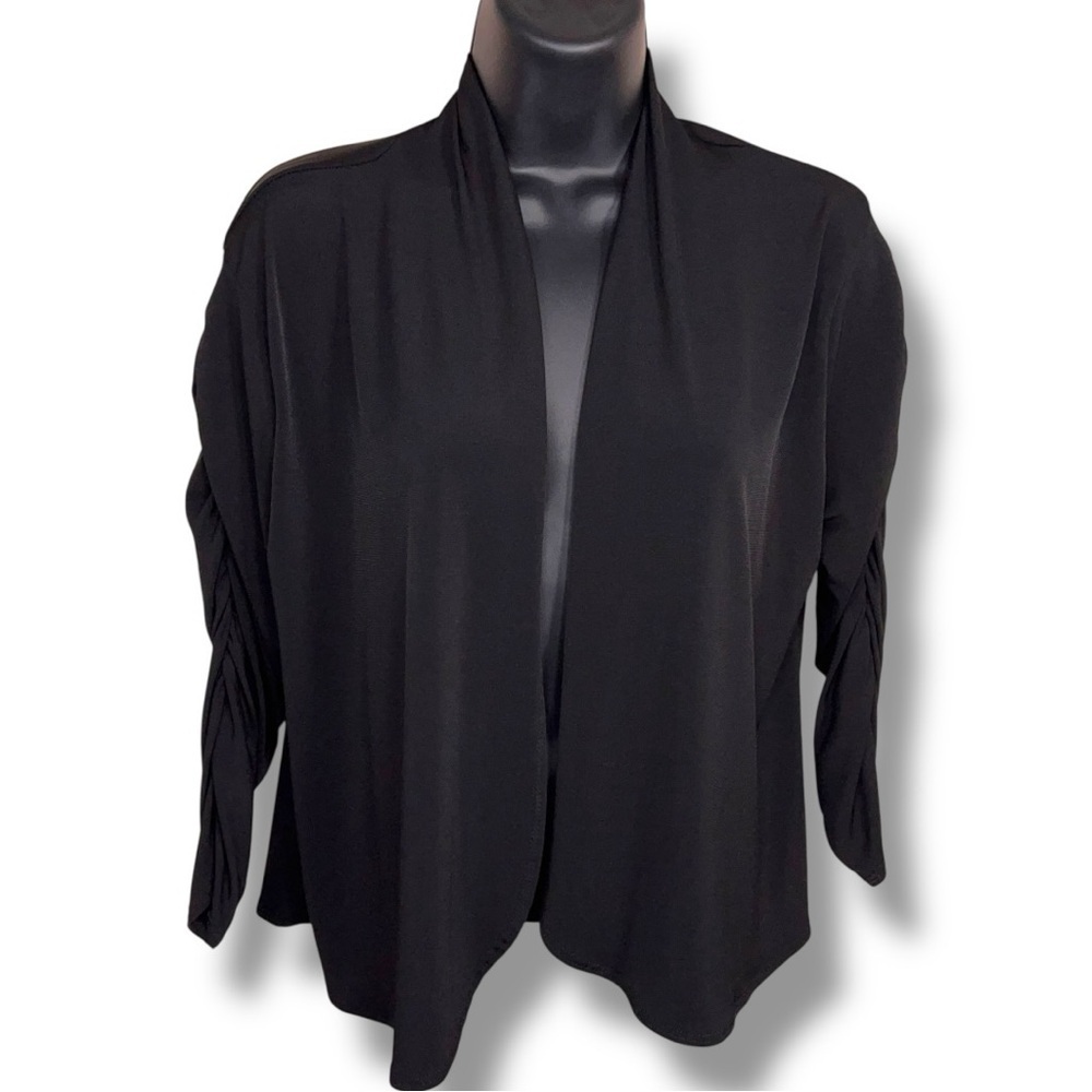 Medium Y2K Era Keren Hart Black Shrug Ruched Sleeves Stretch Open Front